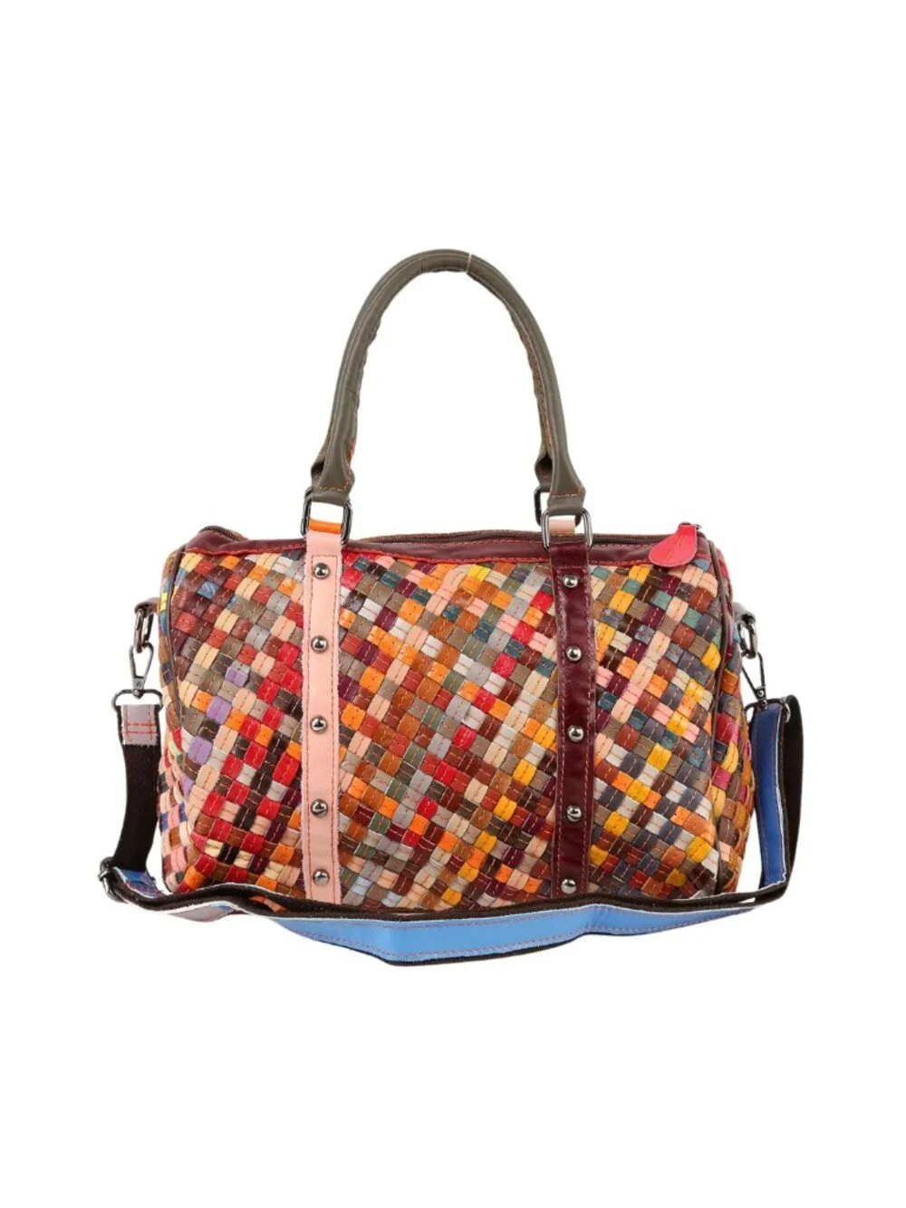 NWT Genuine Leather Woven Multicolor Large Satchel
